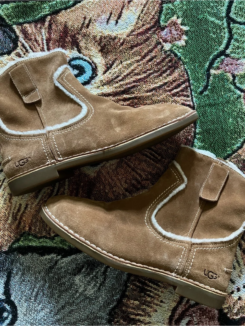 UGG Women's Chestnut Suede Shearling-Trim Ankle Booties